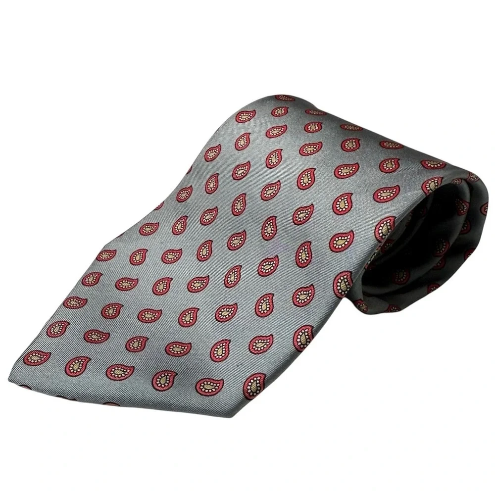 Valentino Giovanni Tie Mens OS Gray Red Paisley Silk Italian Luxury‎ Necktie